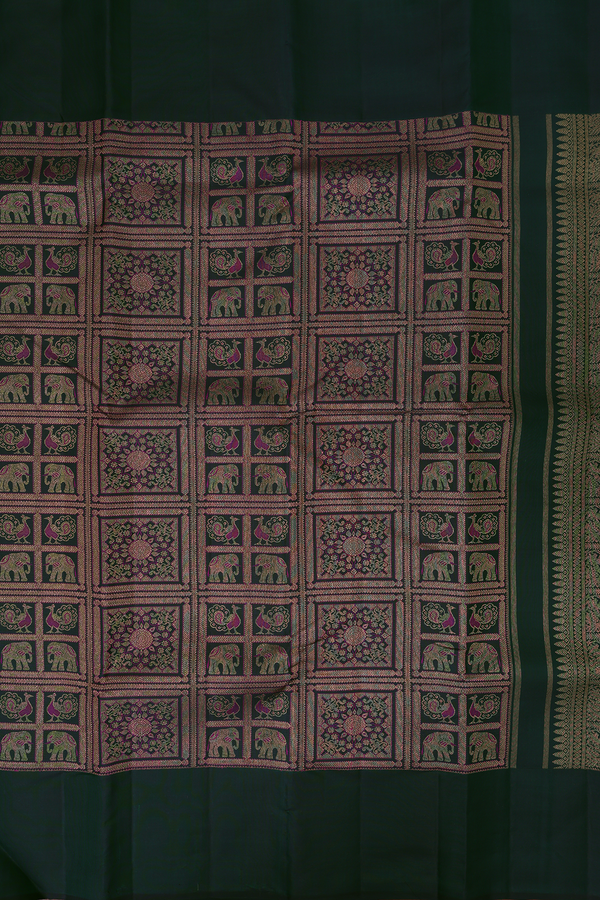 Kanchipuram Silk Saree In Bottle Green With Brocade Design