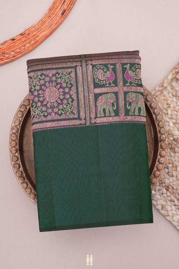 Kanchipuram Silk Saree In Bottle Green With Brocade Design