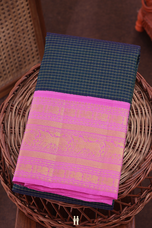 Kanchipuram Silk Saree In Dual Tone With Checks Design