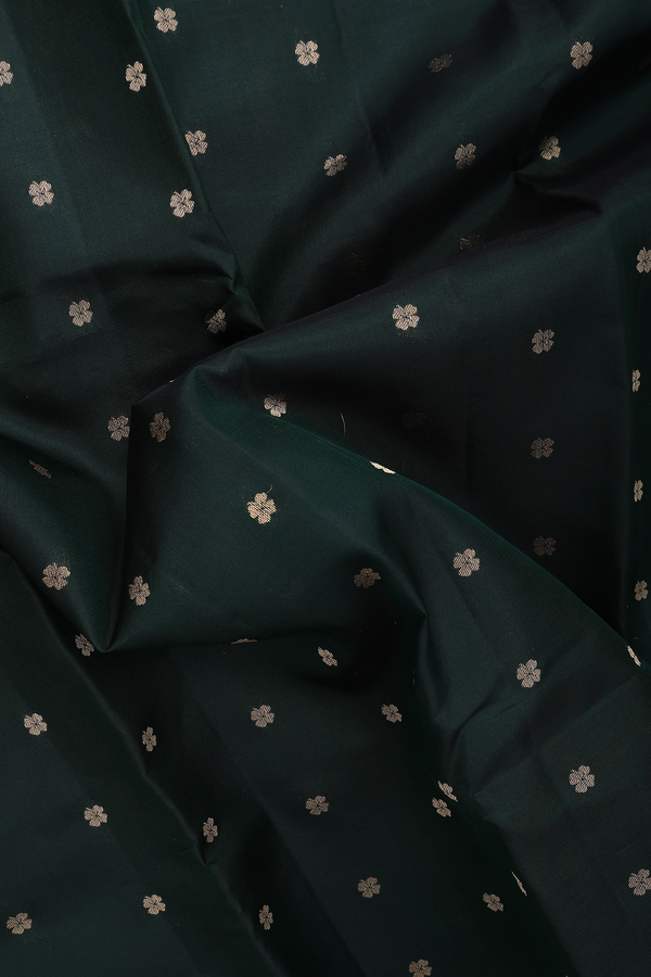 Kanchipuram Silk Saree In Bottle Green With Floral Buttas