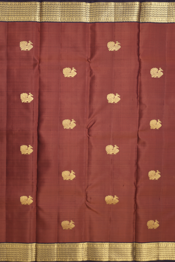 Kanchipuram Silk Saree In Brick Brown With Peacock Motifs
