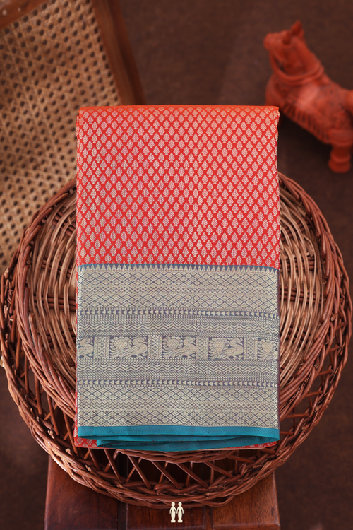 Kanchipuram Silk Saree In Brick Red With Brocade Design