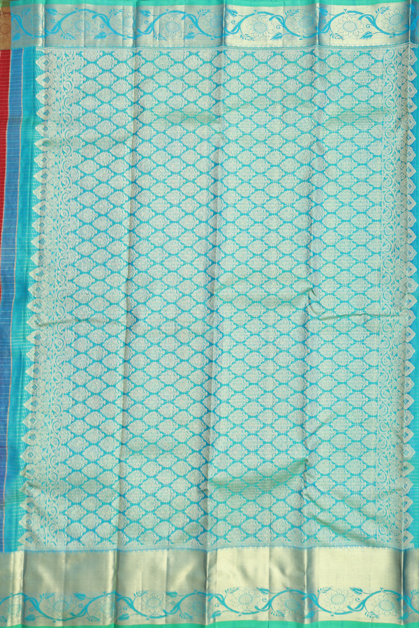 Kanchipuram Silk Saree In Brick Red With Checks Design