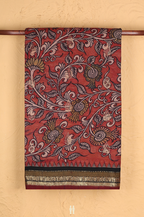 Kanchipuram Silk Saree In Brick Red With Floral Design