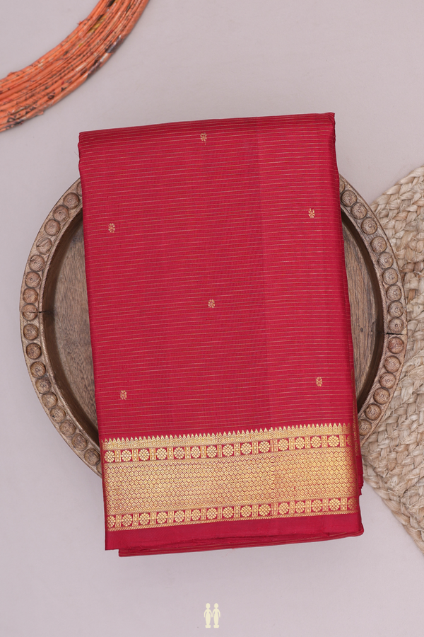 Kanchipuram Silk Saree In Brick Red With Stripes Design