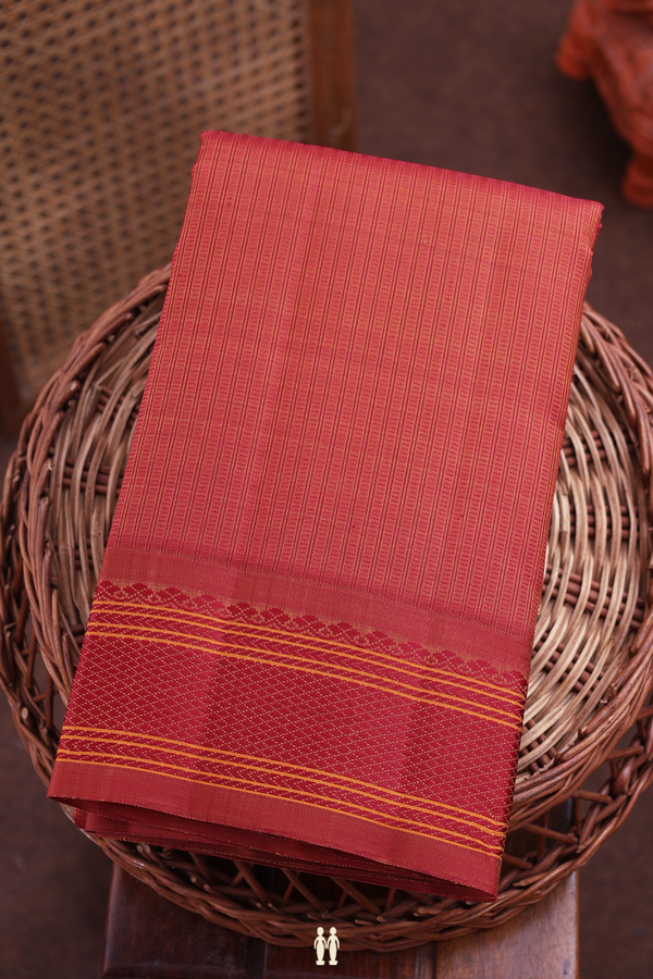 Kanchipuram Silk Saree In Brick Red With Stripes Design