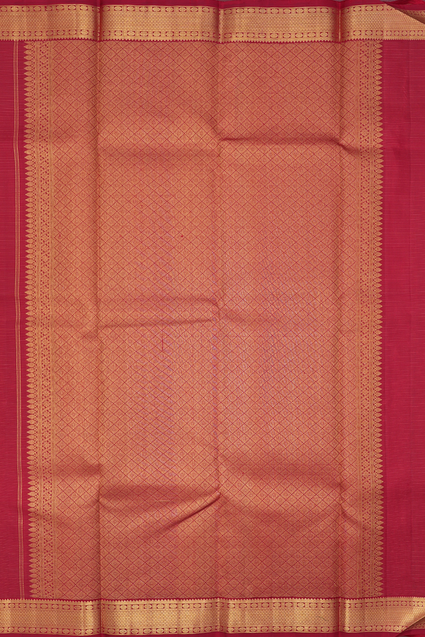 Kanchipuram Silk Saree In Brick Red With Stripes Design