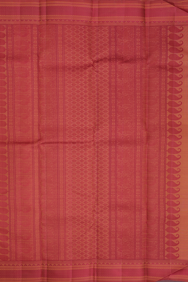 Kanchipuram Silk Saree In Brick Red With Stripes Design