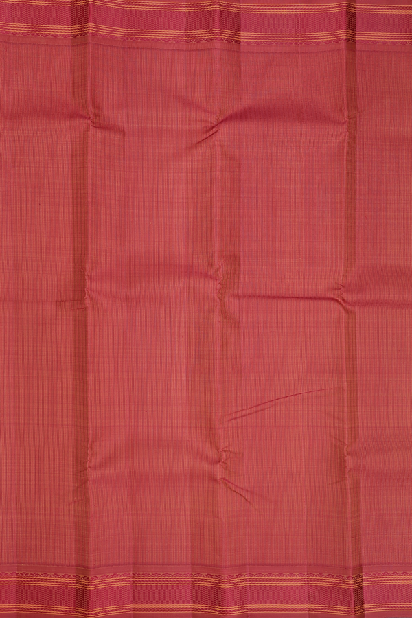 Kanchipuram Silk Saree In Brick Red With Stripes Design