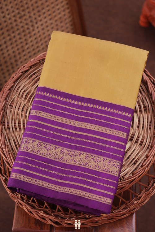 Kanchipuram Silk Saree In Brick Yellow With Contrast Border