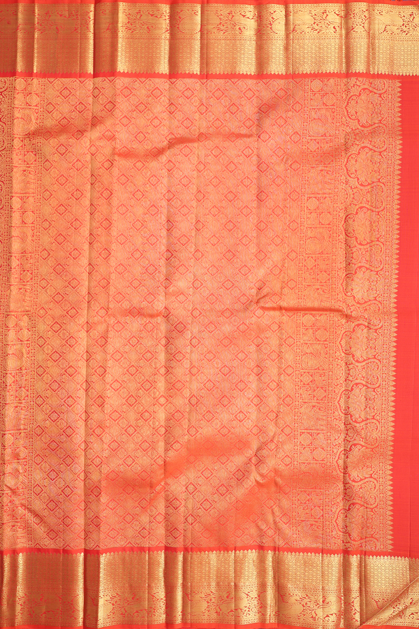Kanchipuram Silk Saree In Bright Orange With Brocade Design