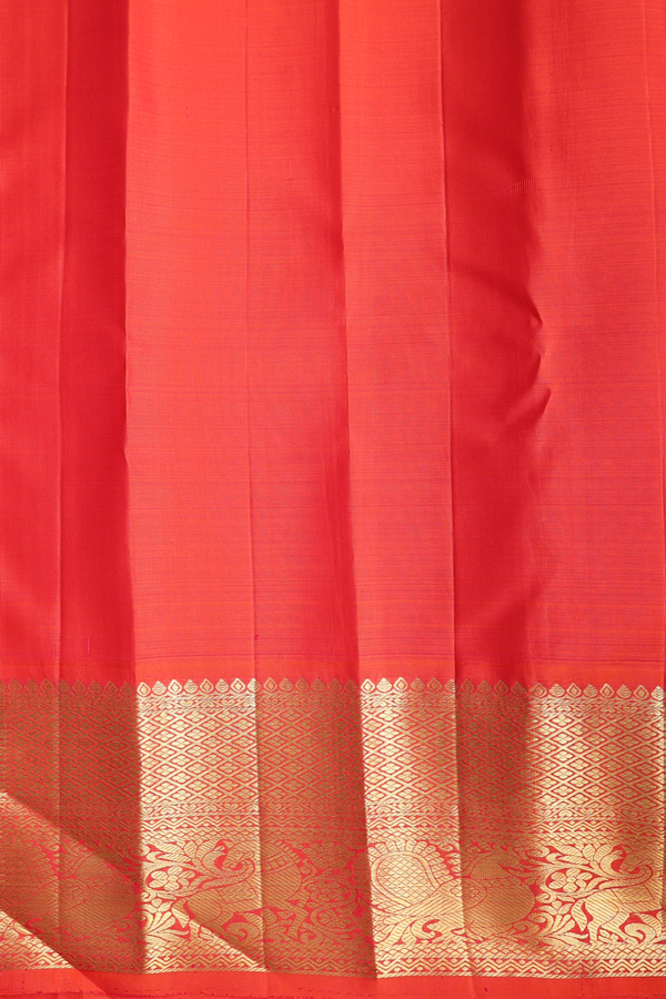 Kanchipuram Silk Saree In Bright Orange With Brocade Design