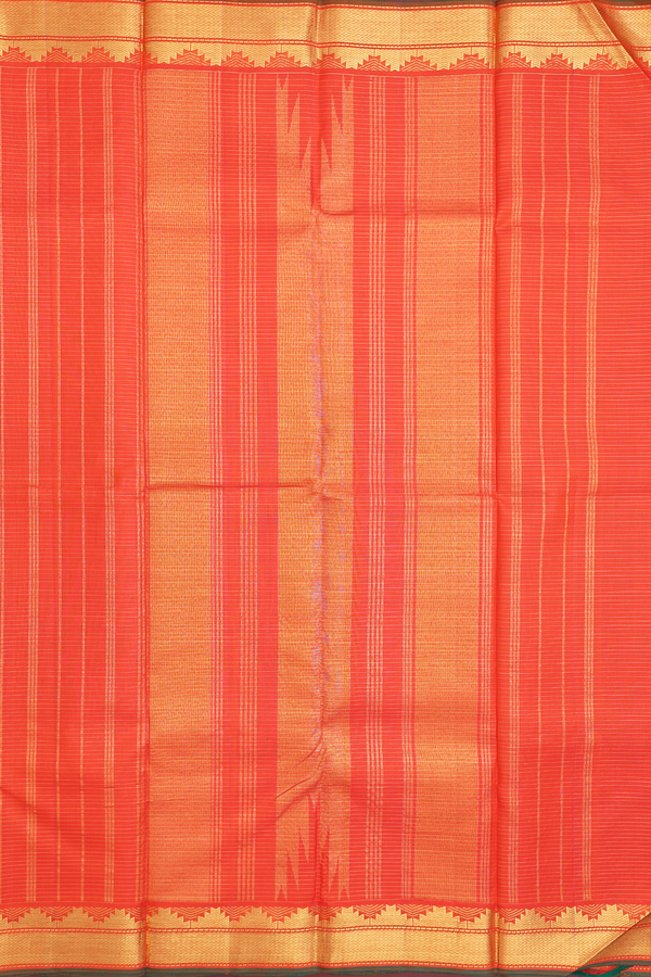 Kanchipuram Silk Saree In Bright Orange With Checks Design
