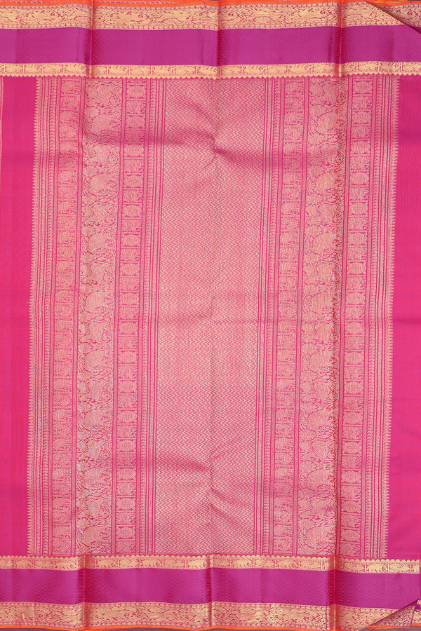 Kanchipuram Silk Saree In Bright Orange With Checks Design