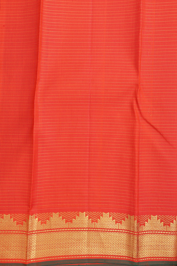 Kanchipuram Silk Saree In Bright Orange With Checks Design