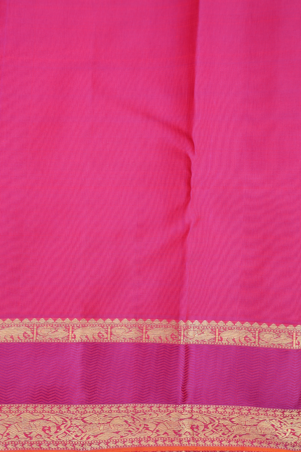 Kanchipuram Silk Saree In Bright Orange With Checks Design