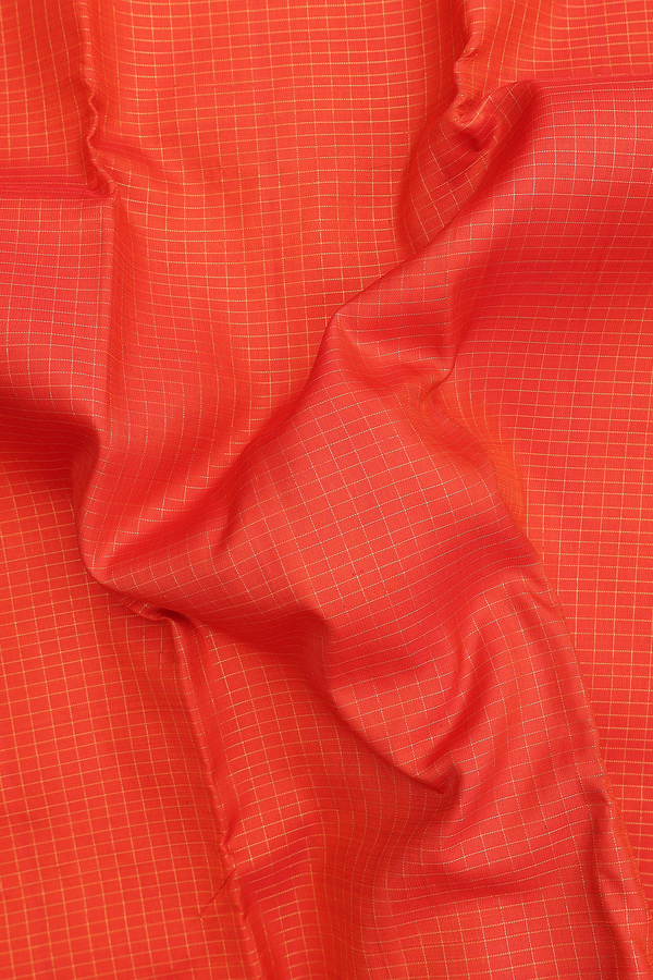 Kanchipuram Silk Saree In Bright Orange With Checks Design