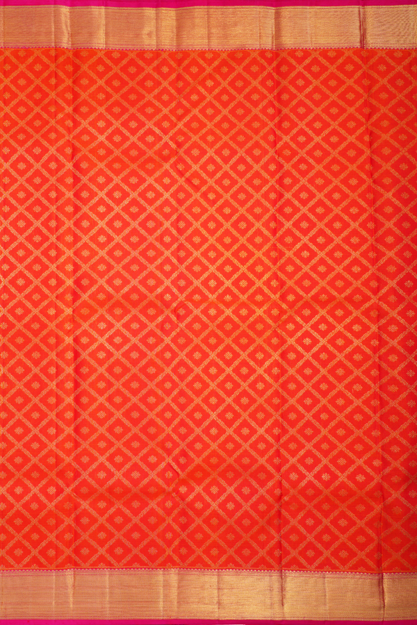 Kanchipuram Silk Saree In Bright Orange With Diamond Design