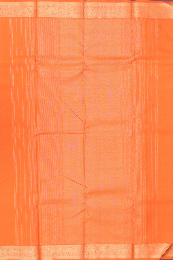 Kanchipuram Silk Saree In Bright Orange With Peacock Design