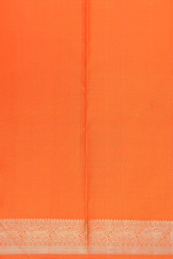 Kanchipuram Silk Saree In Bright Orange With Peacock Design