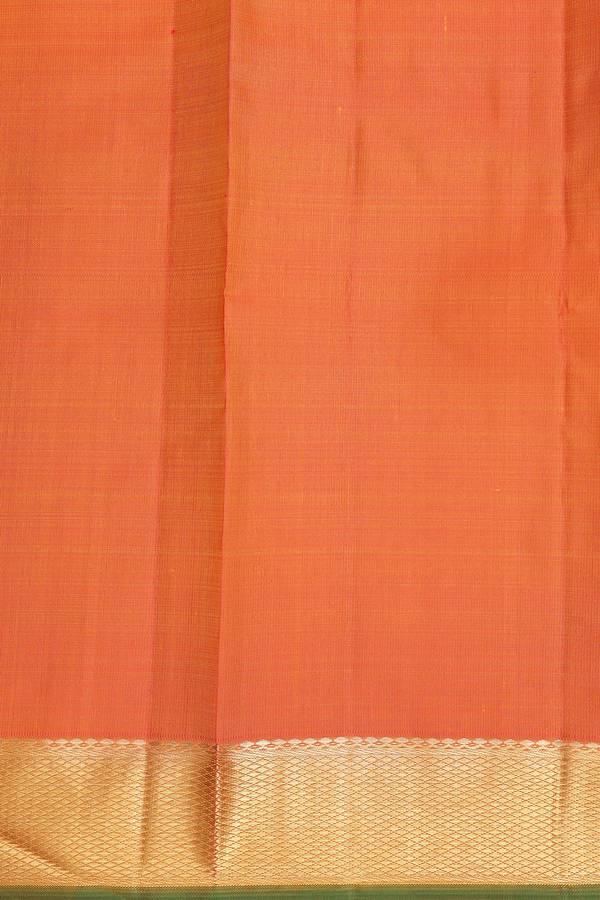 Kanchipuram Silk Saree In Bright Orange With Stripes Design