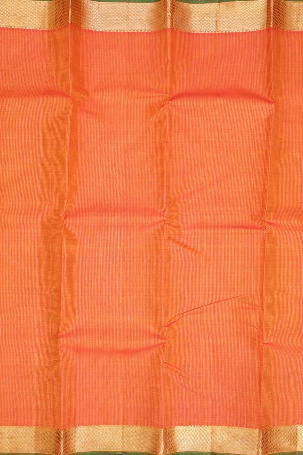 Kanchipuram Silk Saree In Bright Orange With Stripes Design