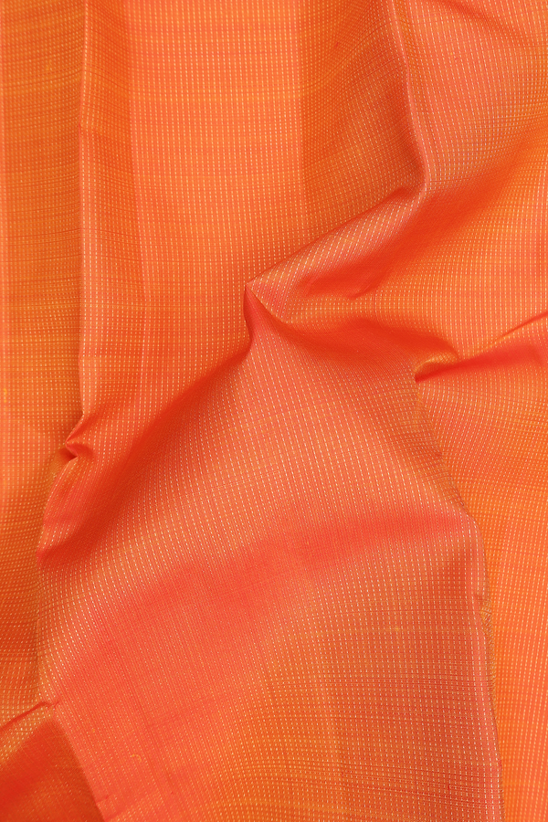 Kanchipuram Silk Saree In Bright Orange With Stripes Design