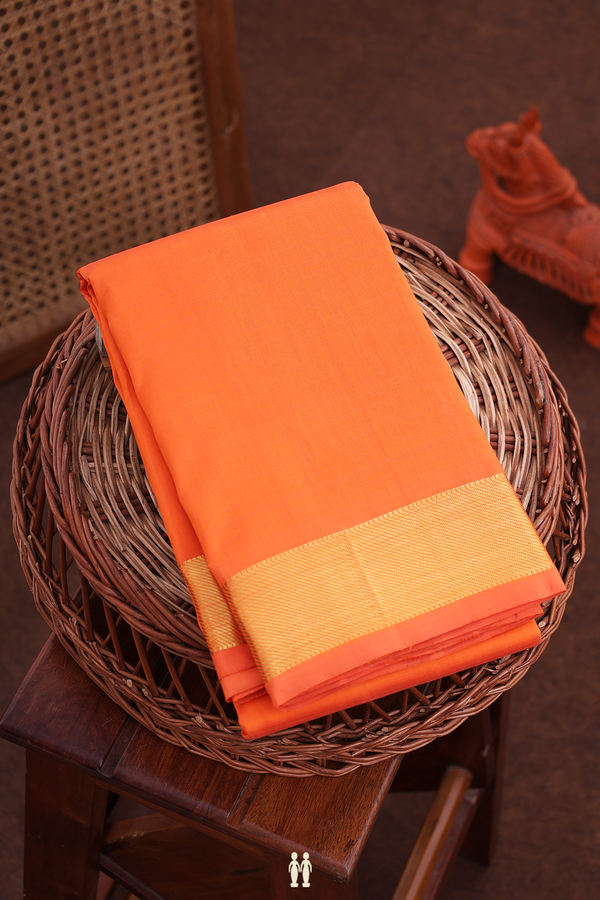 Kanchipuram Silk Saree In Bright Orange With Zari Border