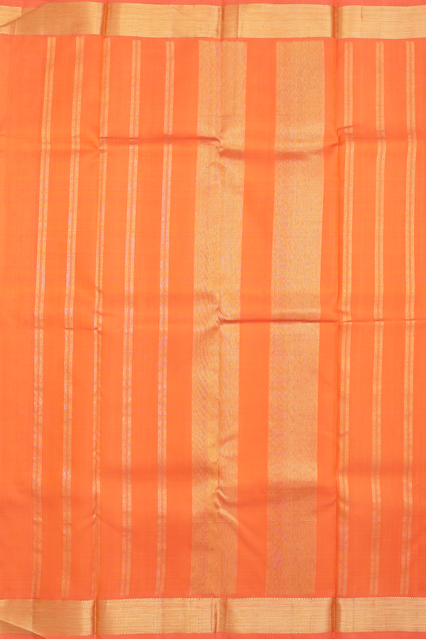 Kanchipuram Silk Saree In Bright Orange With Zari Border