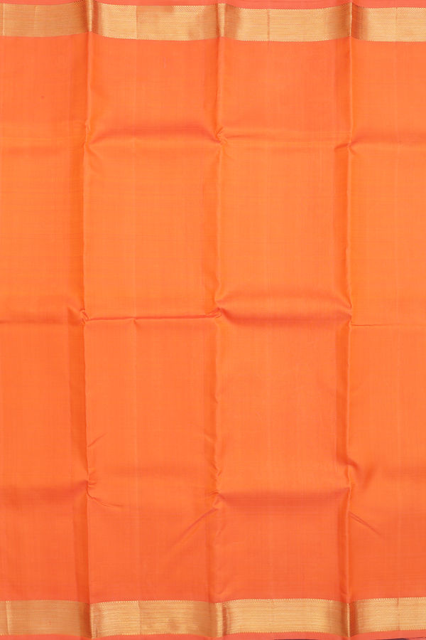 Kanchipuram Silk Saree In Bright Orange With Zari Border