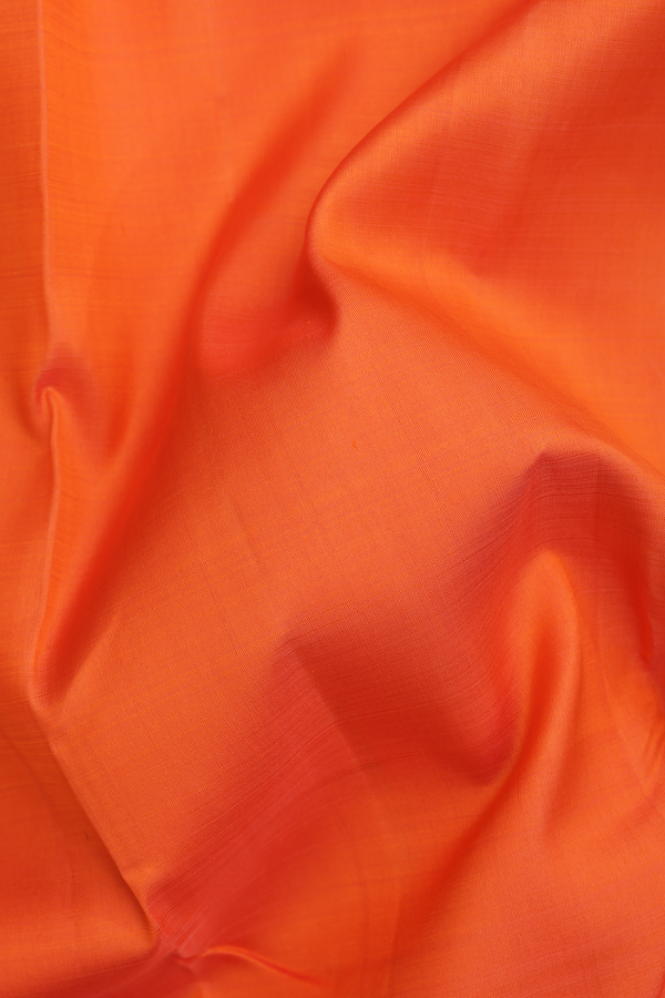 Kanchipuram Silk Saree In Bright Orange With Zari Border
