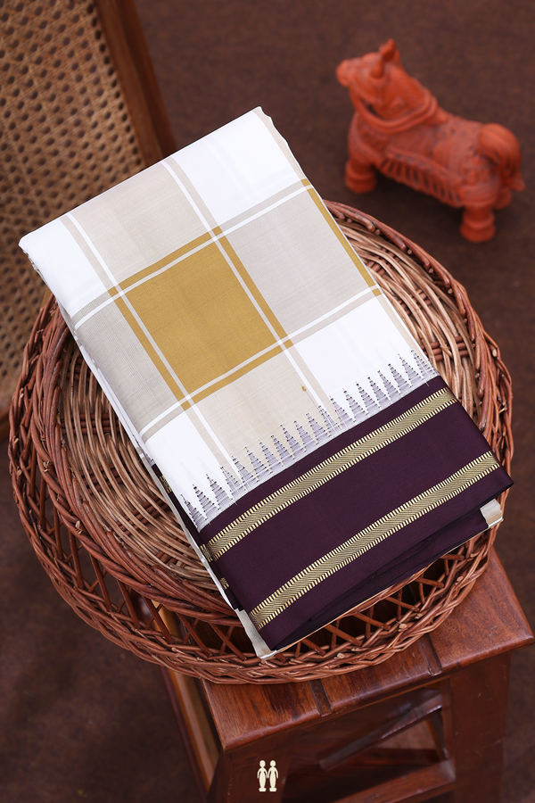 Kanchipuram Silk Saree In Brown And White With Checks Design