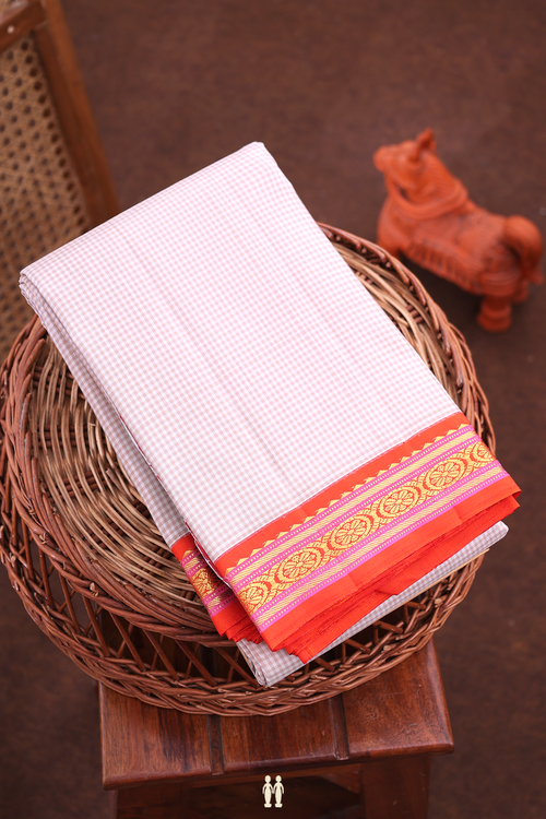 Kanchipuram Silk Saree In Brown And White With Checks Design