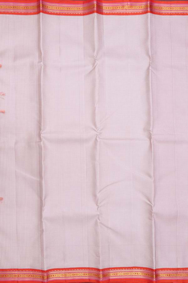 Kanchipuram Silk Saree In Brown And White With Checks Design