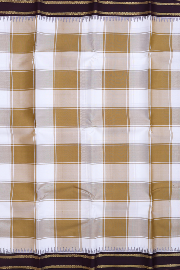 Kanchipuram Silk Saree In Brown And White With Checks Design