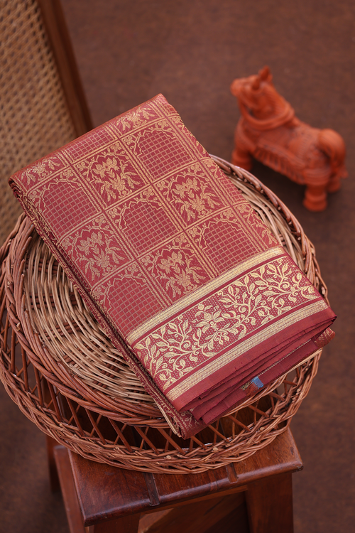 Kanchipuram Silk Saree In Brown With Brocade Design