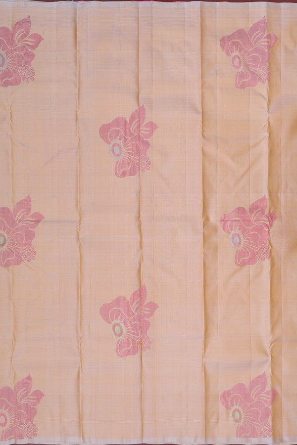 Kanchipuram Silk Saree In Brown With Floral Design