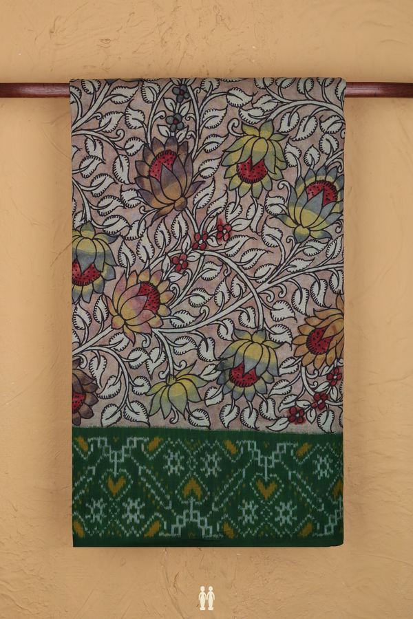Kanchipuram Silk Saree In Brown With Floral Hand Painted