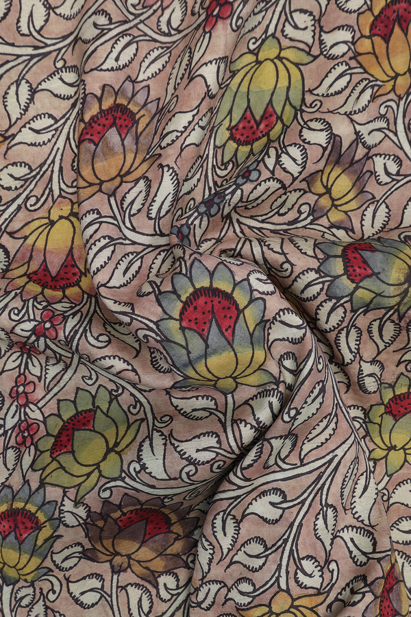 Kanchipuram Silk Saree In Brown With Floral Hand Painted
