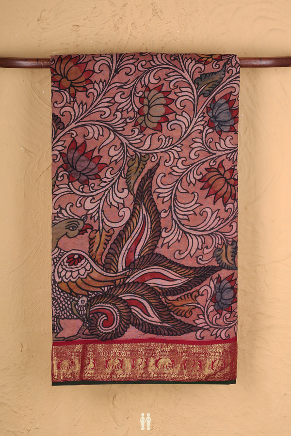 Kanchipuram Silk Saree In Brown With Hand Painted Design