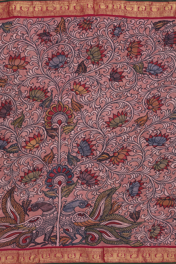 Kanchipuram Silk Saree In Brown With Hand Painted Design