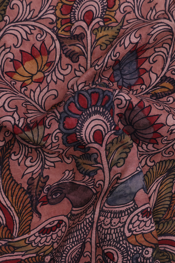 Kanchipuram Silk Saree In Brown With Hand Painted Design