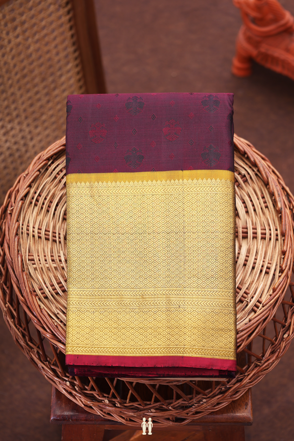 Kanchipuram Silk Saree In Brown With Iruthalai Pakshi Buttas