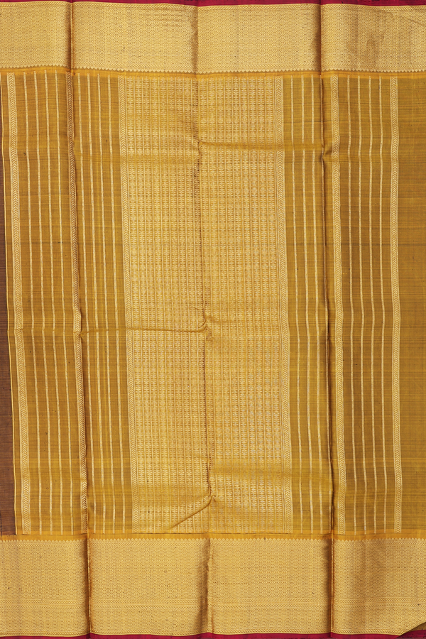Kanchipuram Silk Saree In Brown With Iruthalai Pakshi Buttas