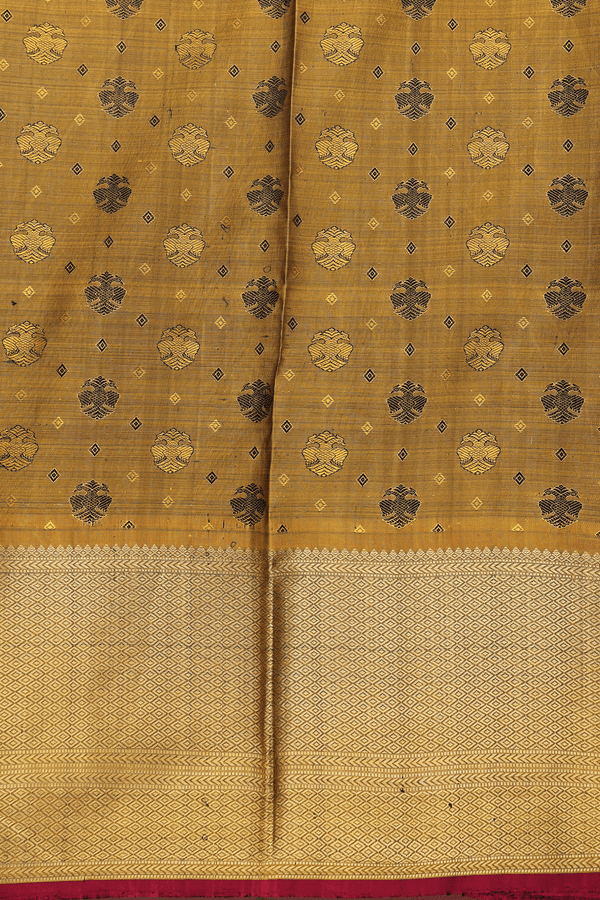 Kanchipuram Silk Saree In Brown With Iruthalai Pakshi Buttas