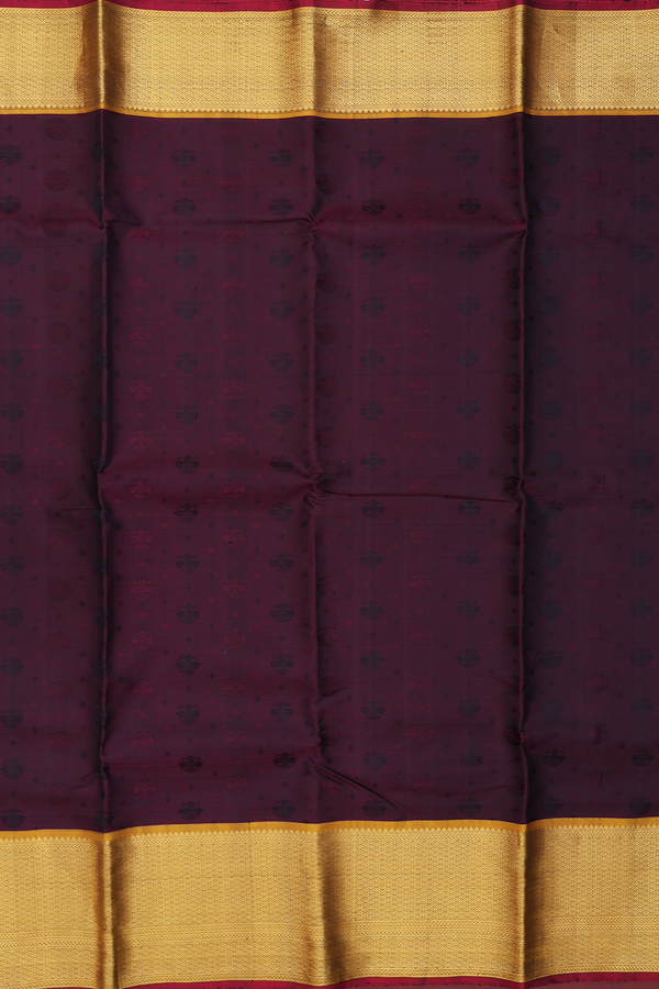 Kanchipuram Silk Saree In Brown With Iruthalai Pakshi Buttas