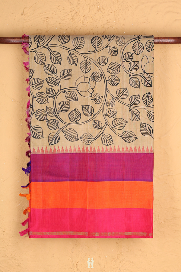 Kanchipuram Silk Saree In Brown With Leaf Design