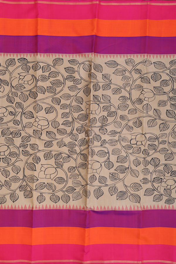 Kanchipuram Silk Saree In Brown With Leaf Design