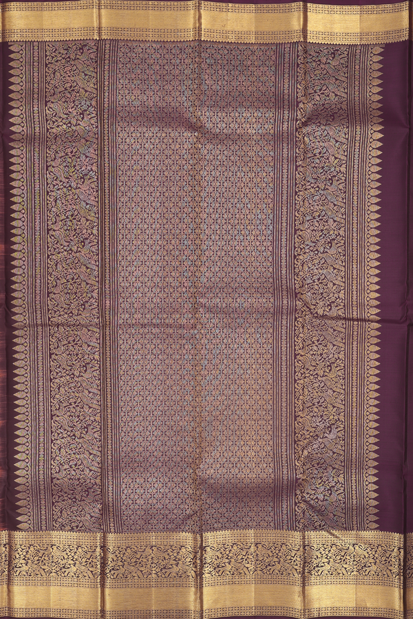 Kanchipuram Silk Saree In Brown With Peacock Buttas