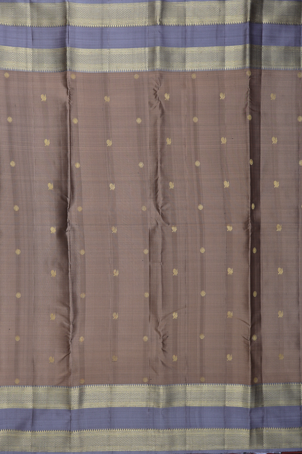 Kanchipuram Silk Saree In Brown With Peacock Buttas